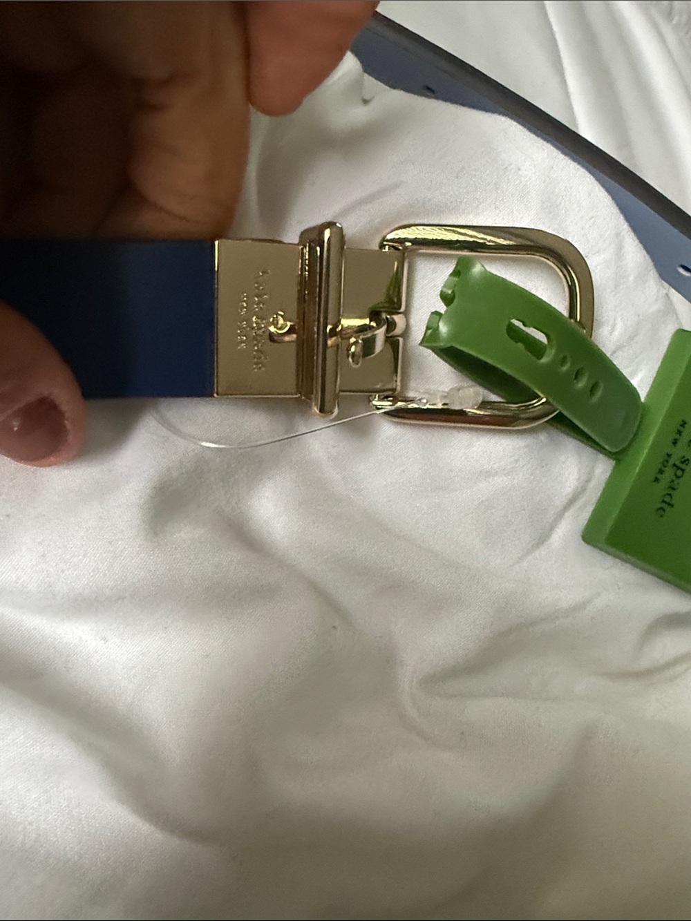 Kate Spade Blue Leather-Look Smart Belt with Metal Buckle - Picture 6 of 7